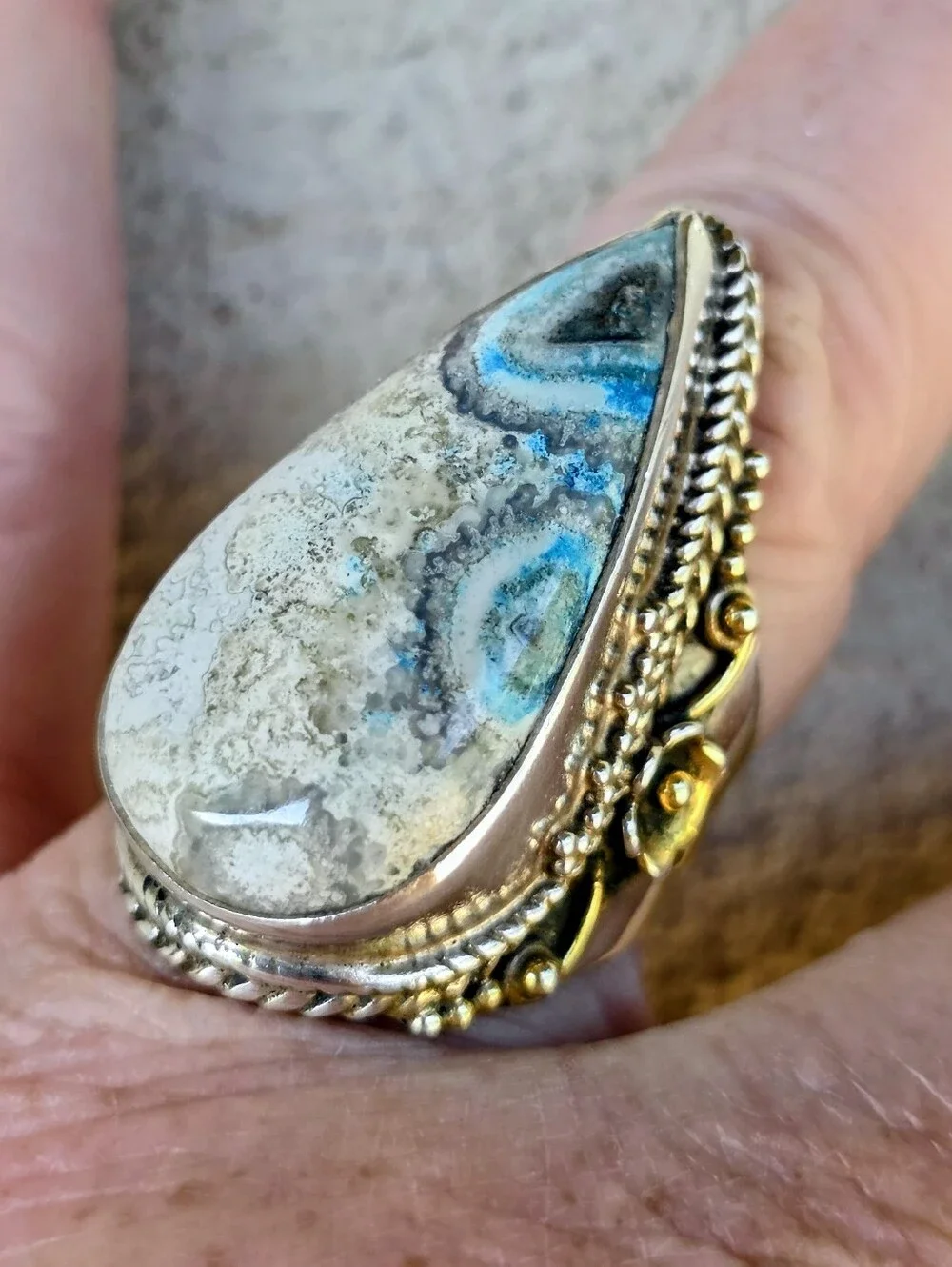 Custom-Made Dyed Crazy Lace Ring In 925 Sterling Silver W Gold Vermeil (7)